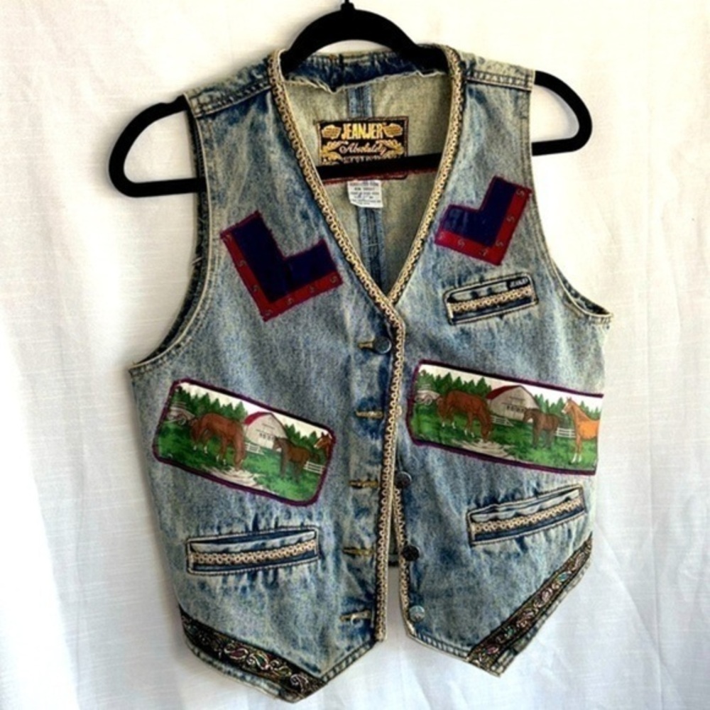 Vintage embellished vest western denim sz medium